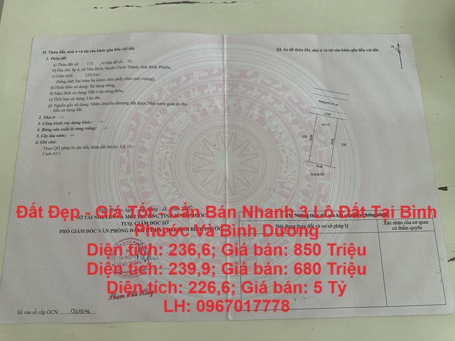 Đất Đẹp - Giá Tốt - Cần Bán Nhanh 3 Lô Đất Tại Bình Phước Và Bình Dương1899939