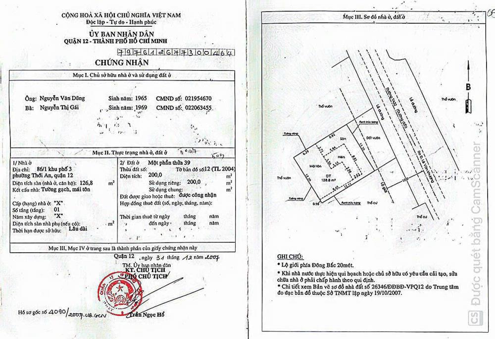 Gấp Bán Nhà (13.5X20) Mặt Tiền Trần Thị Cờ, Thới An, Quận 12 (Cách chợ 100m) Giá Tốt1942093