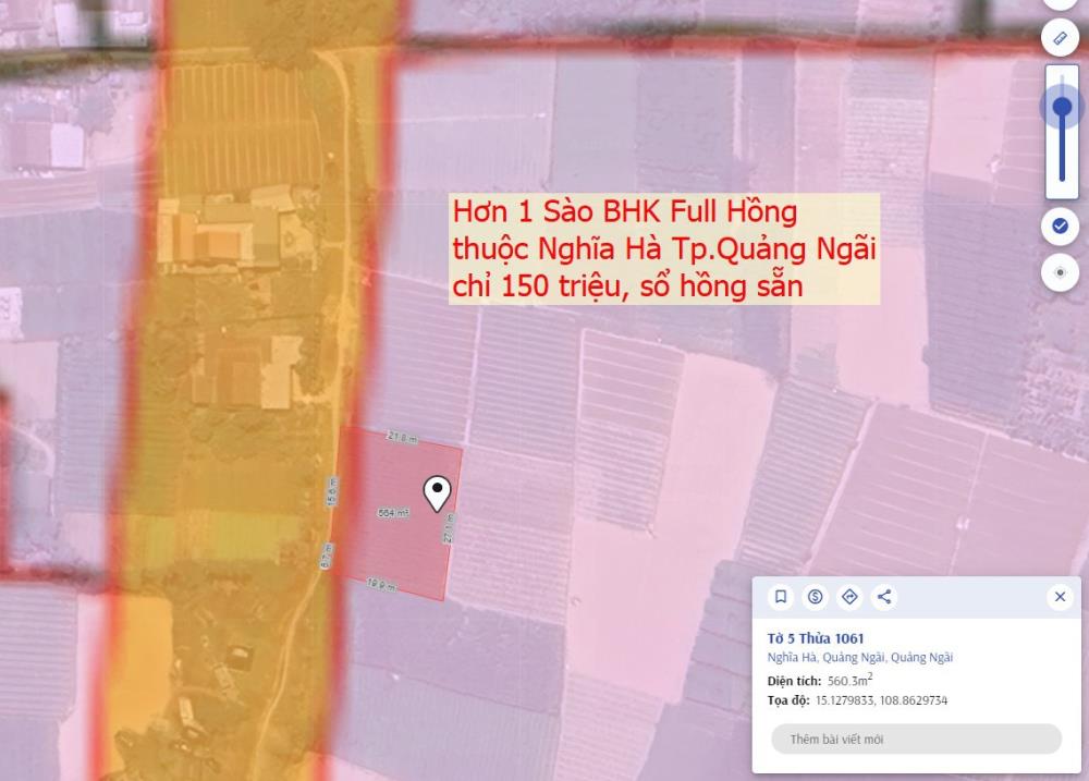 Hơn 1 sào đất (560m2) BHK full hồng Quy hoạch đất ở Tp.Quảng Ngãi chỉ 150 triệu996500