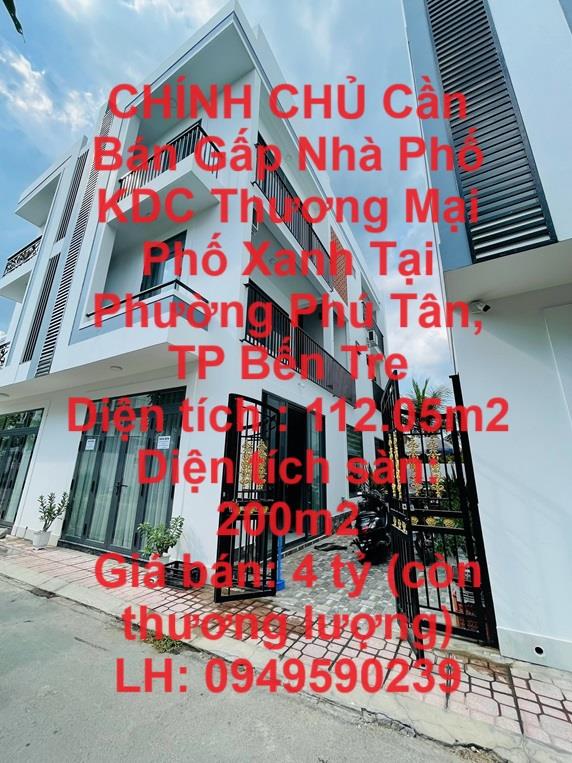CHÍNH CHỦ Cần Bán Gấp Nhà Phố KDC Thương Mại Phố Xanh Tại Phường Phú Tân, TP Bến Tre1549112