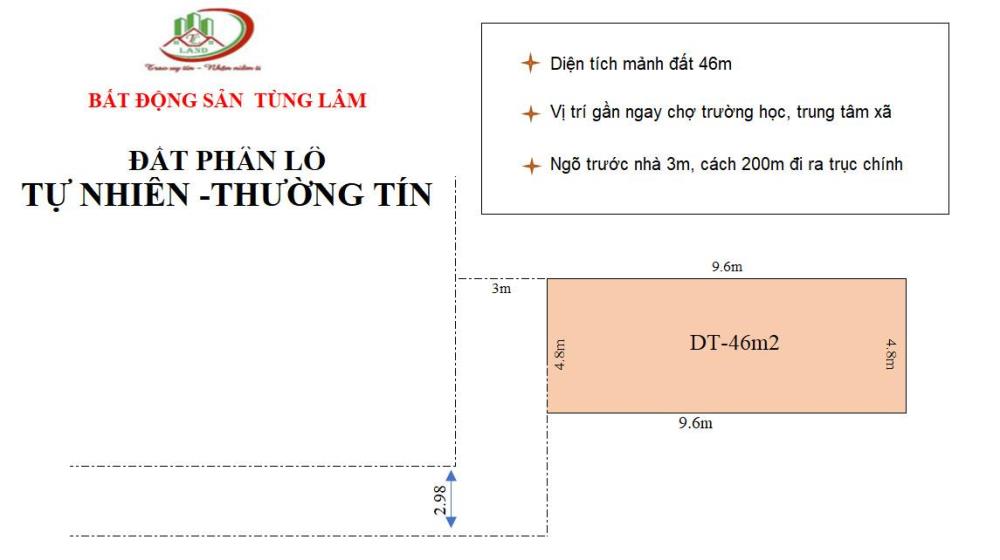 Bán mảnh đất 42m, lô góc TT Xã tự nhiên Thường Tín giá 6XX Tr/m21301609