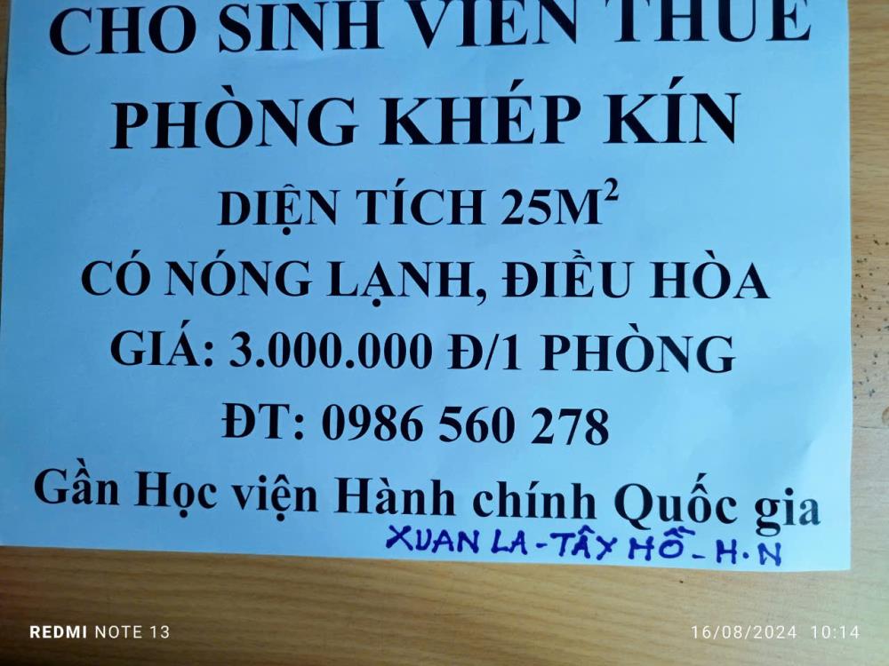 Chính chủ cho thuê phòng khép kín tại Xuân La, Tây Hồ.1990077