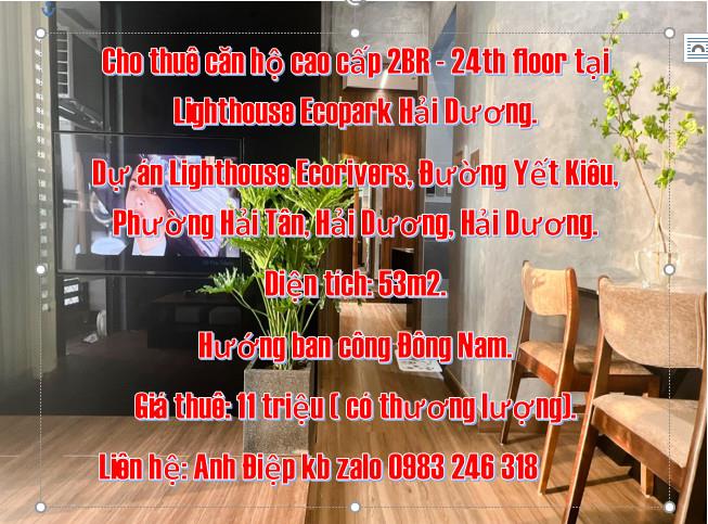 Cho thuê căn hộ cao cấp 2BR - 24th floor tại Lighthouse Ecopark Hải Dương.729768