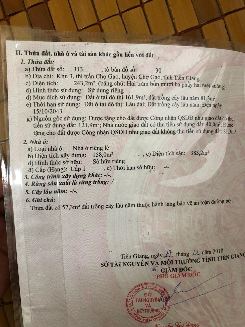 NHÀ CHÍNH CHỦ - GIÁ TỐT Cần Bán Nhanh CĂN NHÀ Vị Trí Đắc Địa Thị Trấn Chợ Gạo Tiền Giang1765433