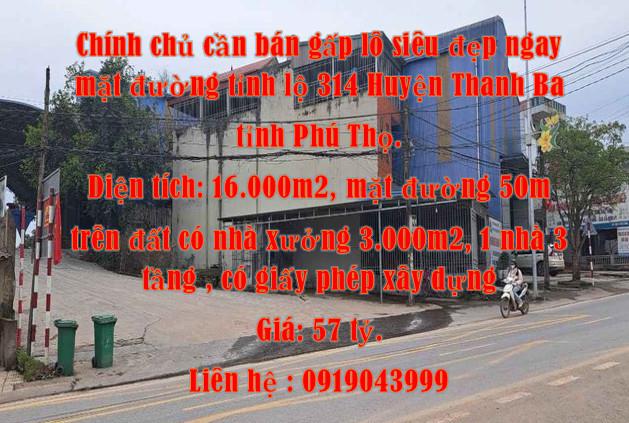 Chính chủ cần bán gấp lô siêu đẹp ngay mặt đường tỉnh lộ 314 Huyện Thanh Ba, tỉnh Phú Thọ.1443989