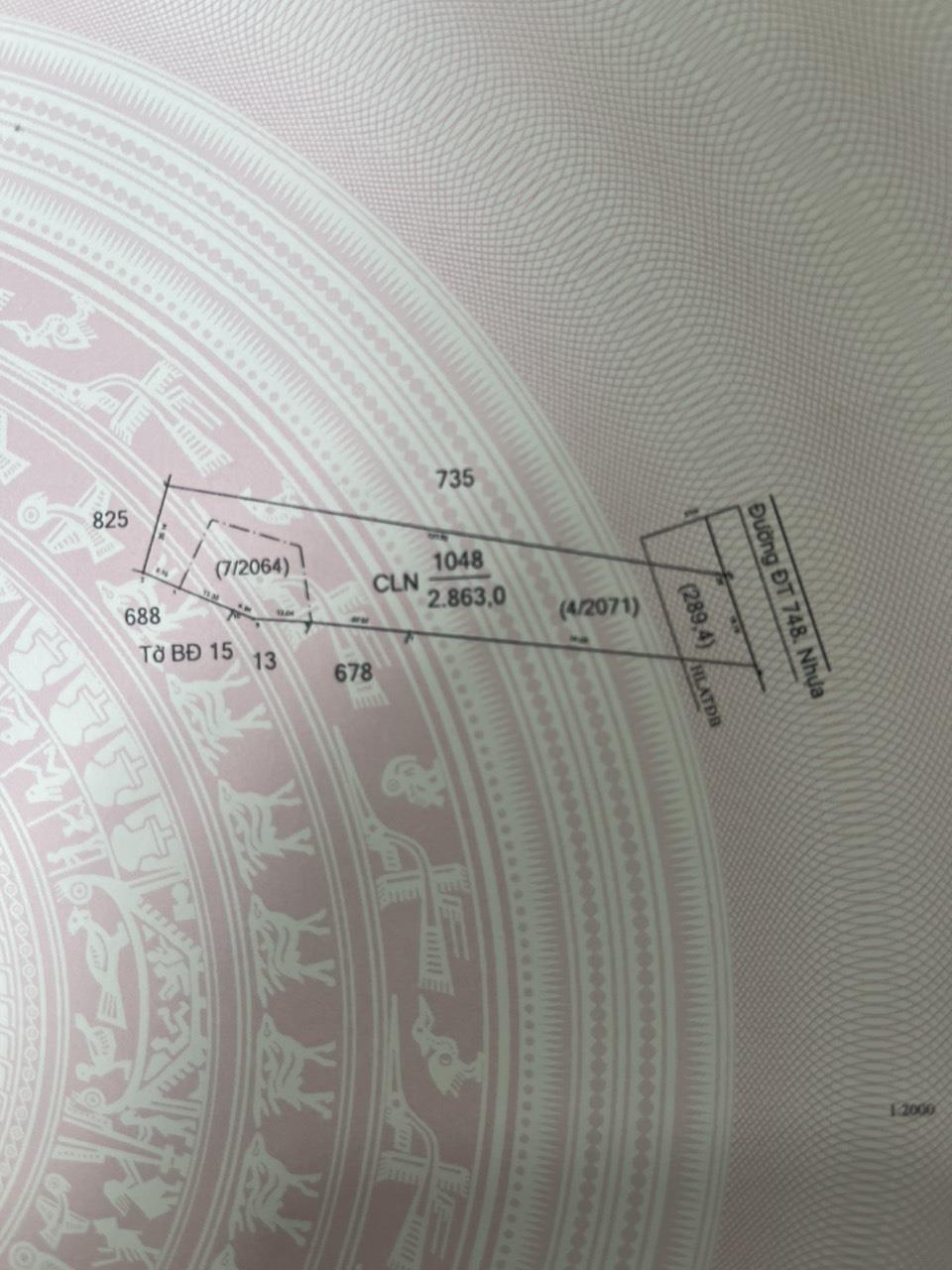 BÁN ĐẤT MẶT TIỀN ĐƯỜNG DT748, An Lập, Dầu Tiếng, Bình Dương.Diện tích: 2863m² (đất thổ cư 300m²) .Mặt tiền: 20 mét trên đường DT7481699978