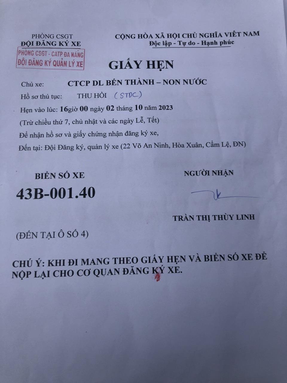 Dịch vụ hồ sơ xe ô tô Đà Nẵng605974