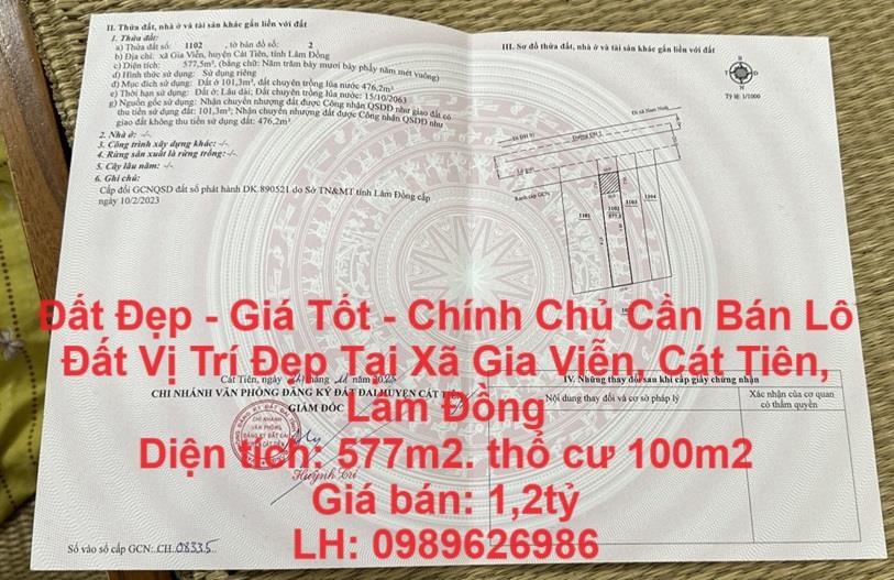 Đất Đẹp - Giá Tốt - Chính Chủ Cần Bán Lô Đất Vị Trí Đẹp Tại Xã Gia Viễn, Cát Tiên, Lâm Đồng1770559