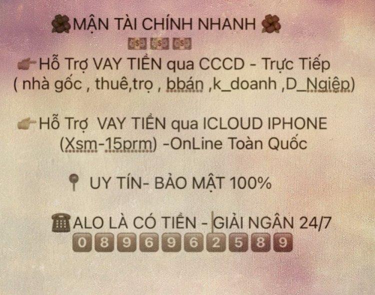 Hỗ trợ VAY TIỀN qua CCCD -TRỰC TUYẾN ( nhà gốc ,thuê ,trọ ,buôn bán ,kinh doanh,doanh nghiệp )1902220