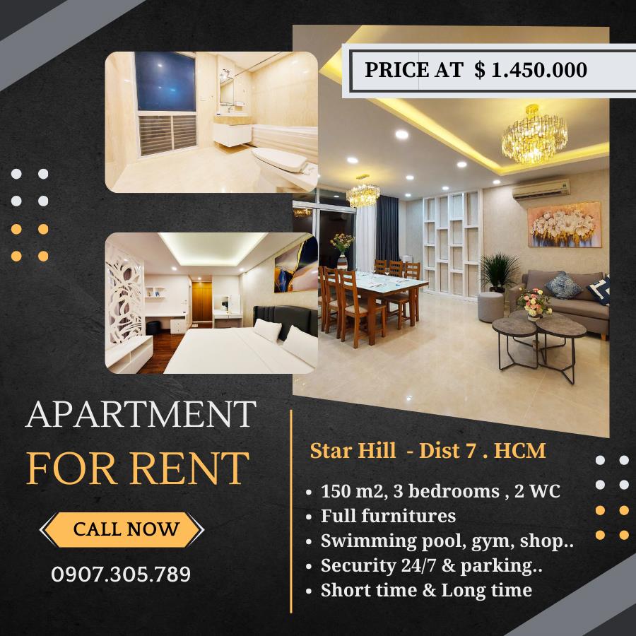 Cho thuê căn hộ cao cấp Star Hill - Duplex 3PN, Phú Mỹ Hưng quận 7. Nhà mới, Full nội thất.1173890