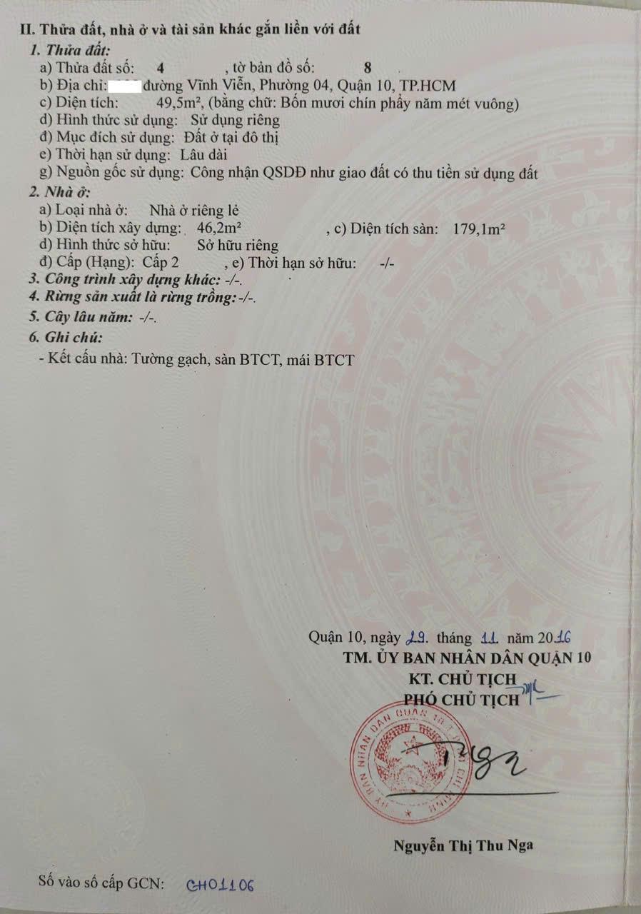 CHÍNH CHỦ BÁN NHÀ PHỐ MẶT TIỀN ĐƯỜNG VĨNH VIỄN KHU VỰC BUÔN BÁN SẦM UẤT Phường 4 Quận 102024797