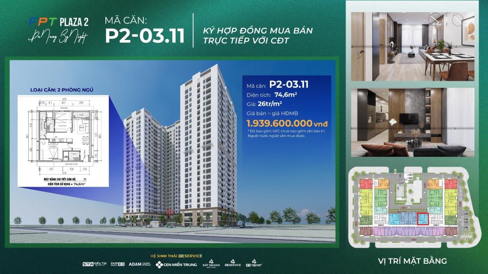 FPT PLAZA 2 - CĂN HỘ 2PN 75M2 DUY NHẤT GIÁ GỐC TRỰC TIẾP TỪ CHỦ ĐẦU TƯ1523063