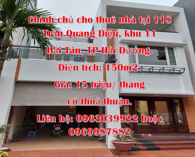 Chính chủ cho thuê nhà tại 118 Trần Quang Diệu, khu 11 Hải Tân, TP Hải Dương.1342587