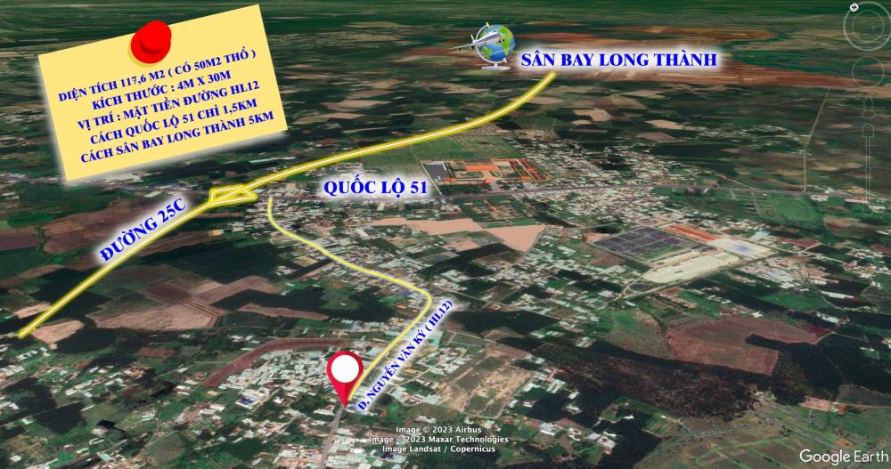 Bán gấp nền đất 117m2 Mặt tiền đường Hương Lộ 12 (HL12) xã Long Phước, Long Thành Đồng Nai.1569994