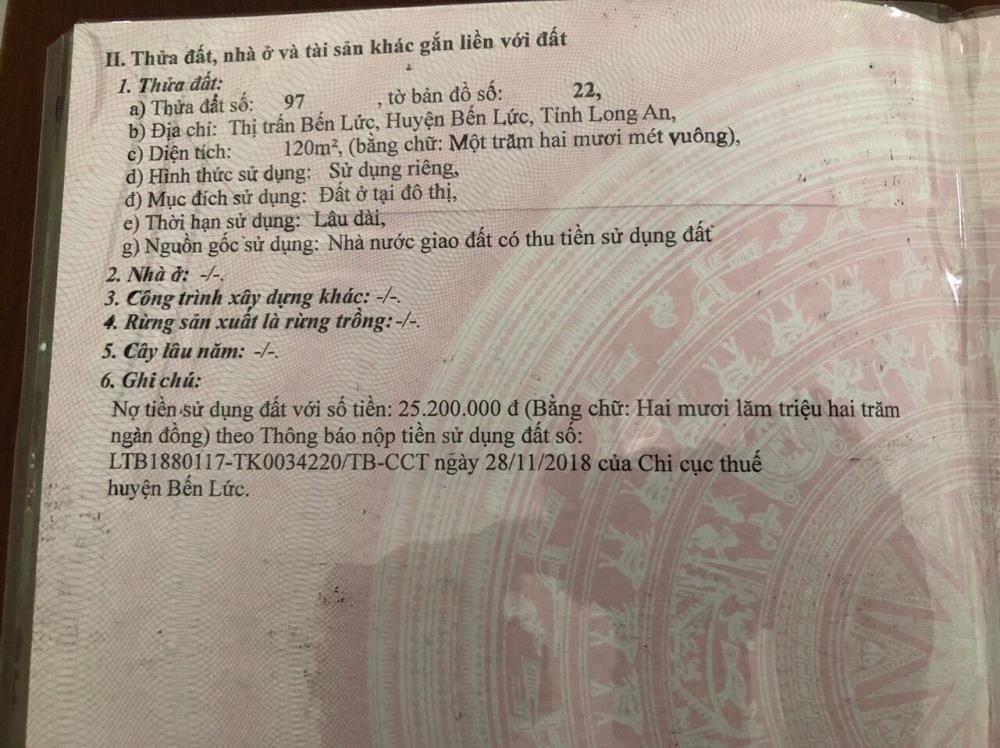 CHÍNH CHỦ Cần Bán Gấp Nền Thổ Cư Tại TT Bến Lức, huyện Bến Lức, Long An1914859
