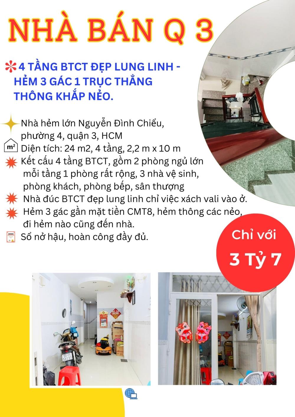 CỰC PHẨM QUẬN 3 CHỈ 3.7 TỶ - 4 TẦNG BTCT ĐẸP LUNG LINH - HẺM 3 GÁC 1 TRỤC THẲNG THÔNG KHẮP NẺO.332313