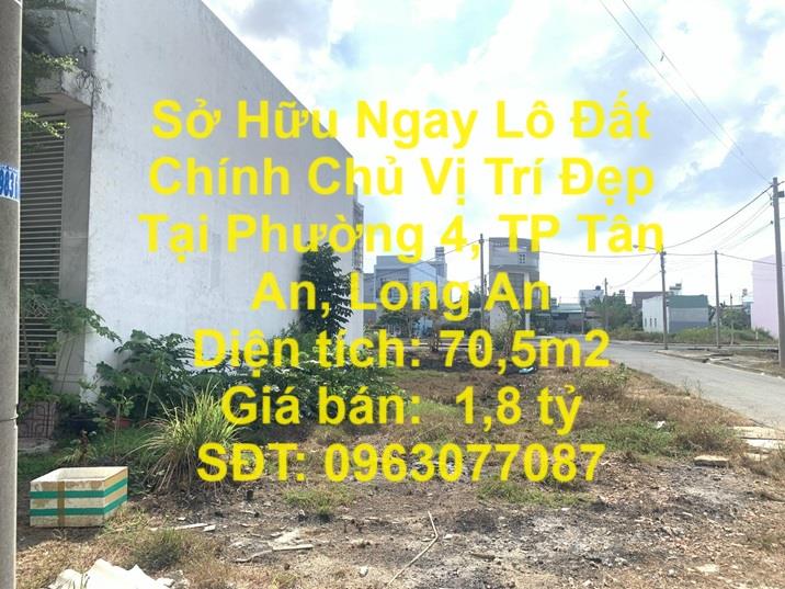 Sở Hữu Ngay Lô Đất Chính Chủ Vị Trí Đẹp Tại Phường 4, TP Tân An, Long An1551706