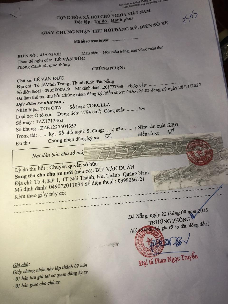 Dịch vụ hồ sơ xe ô tô Đà Nẵng605973