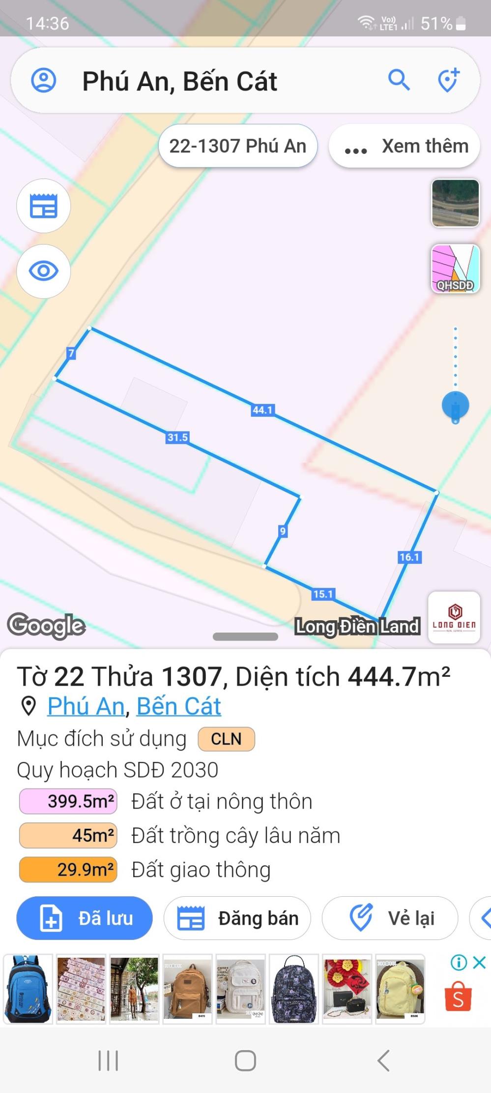 Cần bán lô đất nở hậu, vị trí đắc địa tại xã Phú An, thị Xã Bến Cát<,Bình Dương1518900