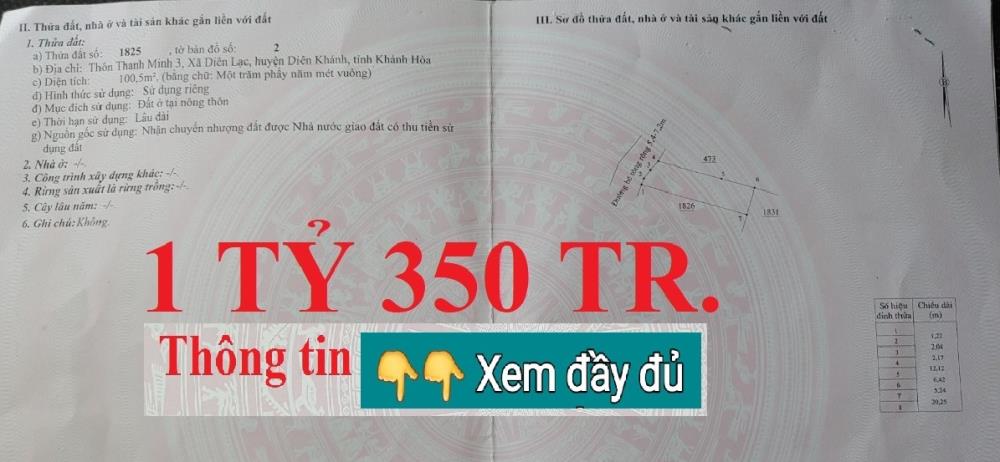 Bán đất 100m2 thổ cư 100%, Diên Lạc, Diên Khánh - Khánh Hòa, Việt Nam1146278