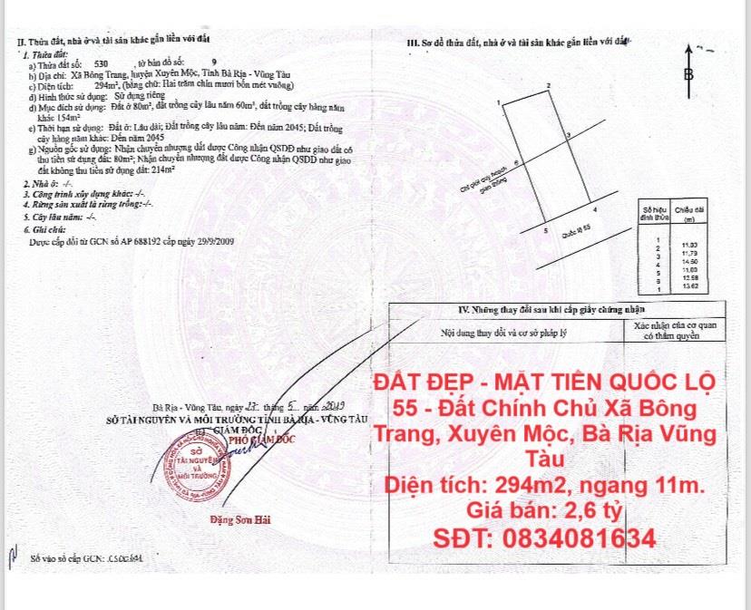 ĐẤT ĐẸP - MẶT TIỀN QUỐC LỘ 55 - Đất Chính Chủ Xã  Bông Trang, Xuyên Mộc, Bà Rịa Vũng Tàu1912786