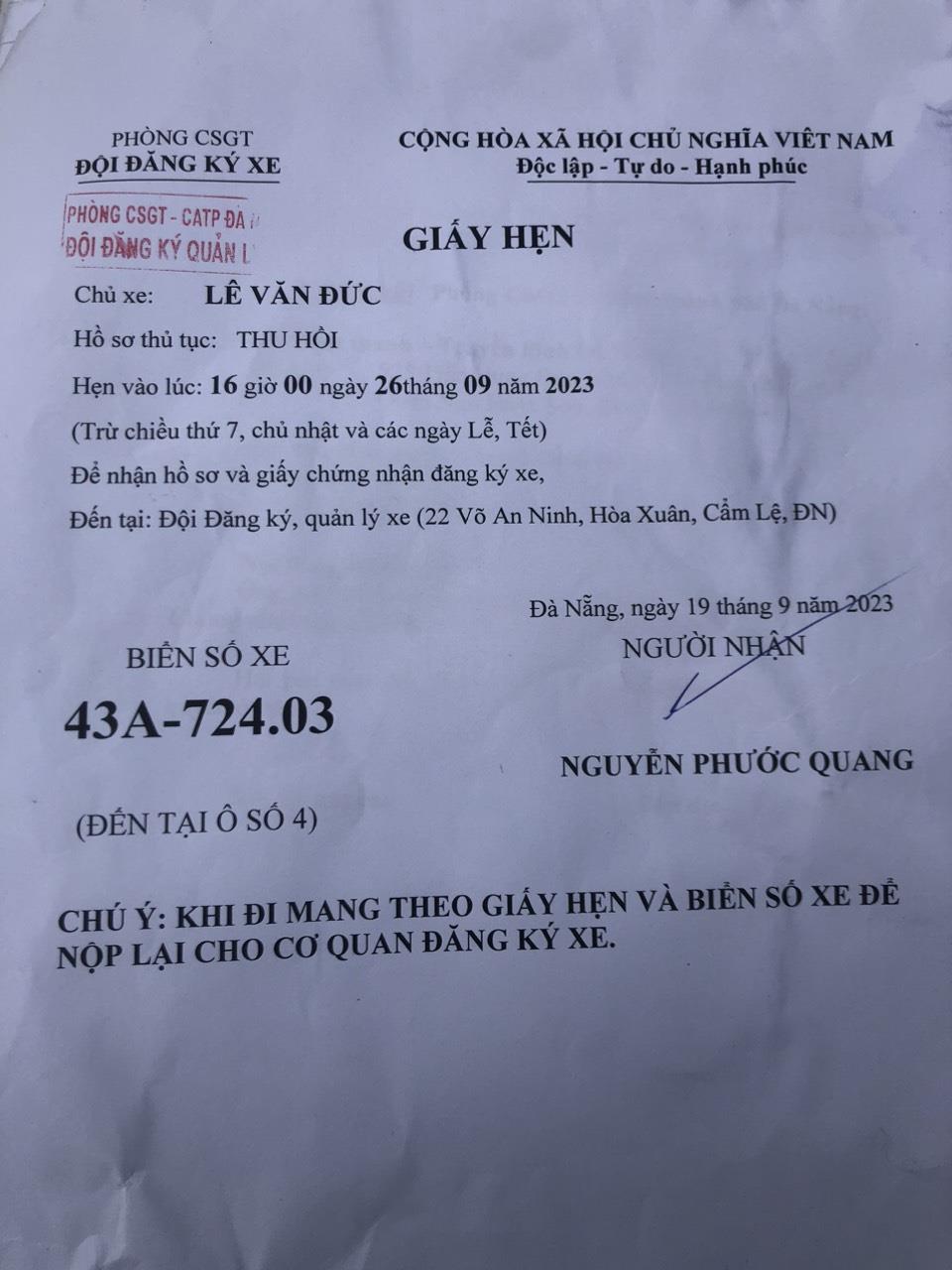 Dịch vụ hồ sơ xe ô tô Đà Nẵng605972
