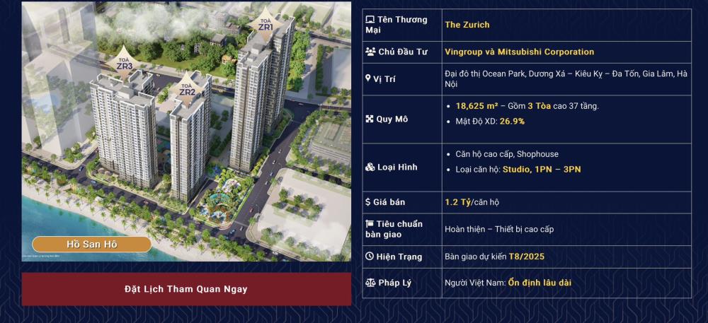 CẦN BÁN CĂN HỘ CHUNG CƯ TOÀ THE ZURICH 2 ( Z2 ) OCEAN PARK 1 TẠI GIA LÂM - HÀ NỘI1814040