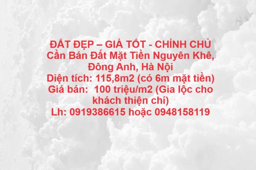 ĐẤT ĐẸP – GIÁ TỐT - CHÍNH CHỦ Cần Bán Đất Mặt Tiền Nguyên Khê, Đông Anh, Hà Nội1958055