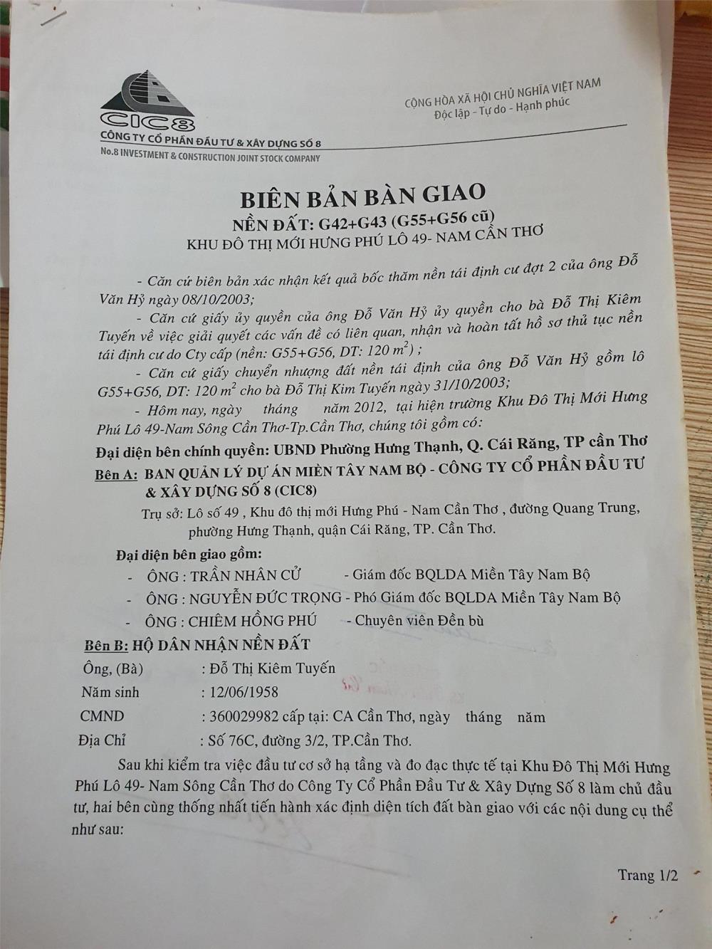 Chính Chủ Bán Nhanh 2 Lô Đất Nền G42 - G43 Đường Số 17  KĐT Mới Hưng Phú, Cái Răng, Cần Thơ1870887