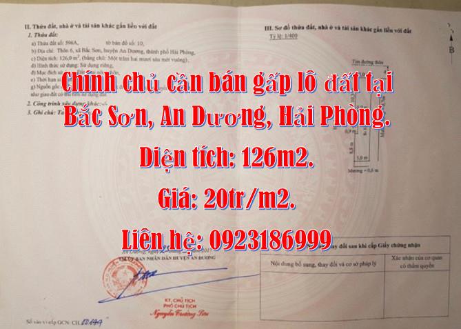 Chính chủ cần bán gấp lô đất tại Bắc Sơn, An Dương, Hải Phòng.1484749