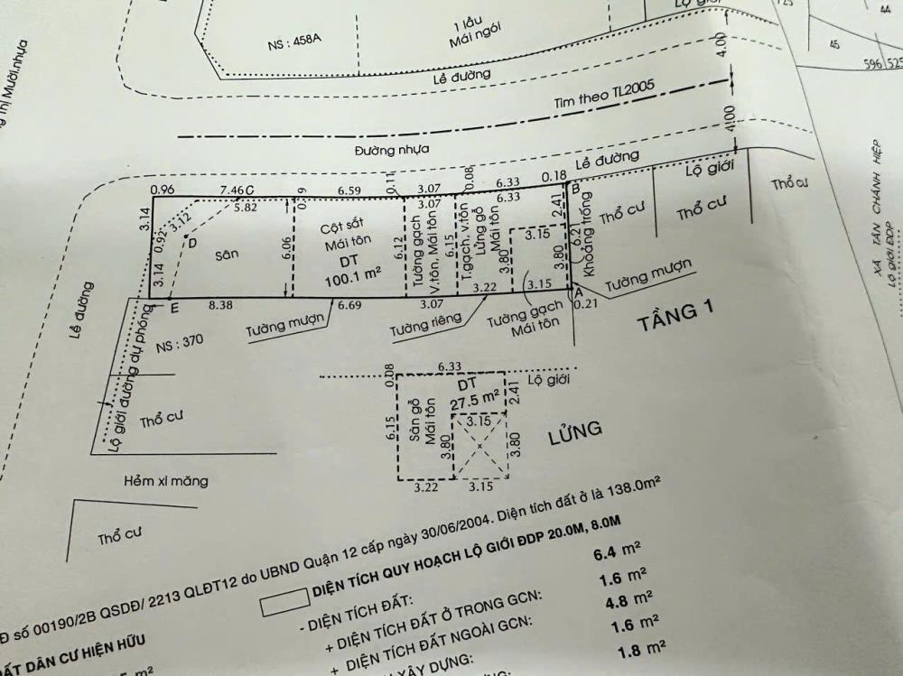 Đất Mặt Tiền Đường Dương Thị Mười (TCH21 củ), Quận 12. (8.6X18) SHR2042484