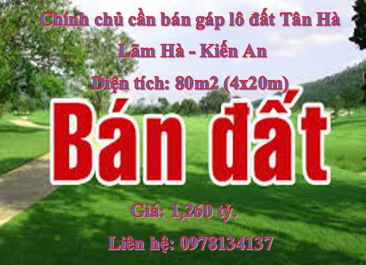 Chính chủ cần bán gáp lô đất Tân Hà, Lãm Hà, Kiến An ( ngay cầu Niệm).1672957